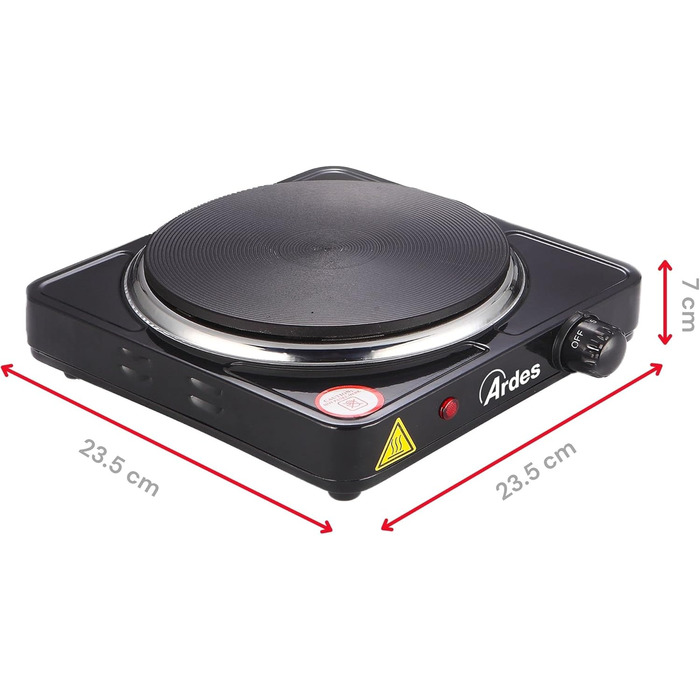 АРДЕС Електрична плита 1 1500 Вт чавунна варильна поверхня з лакованої сталі діаметром зверху 18,5 см і термостатичним термостатом модель TIKAPPA AR1F19 Black