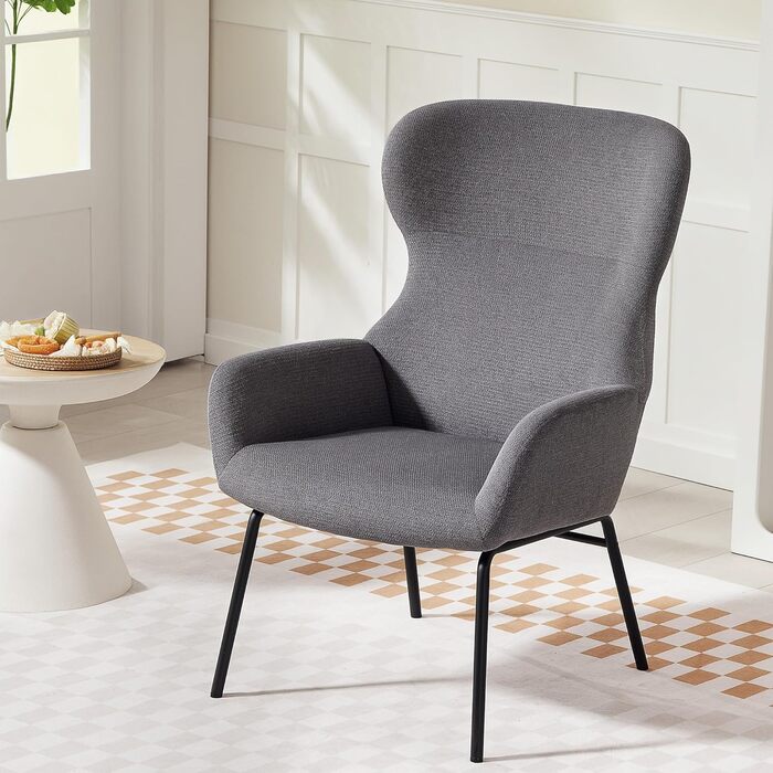 Крісло HOMCOM Wingback, крісло для вітальні, крісло для відпочинку, крісло-реклайнер з високою спинкою, сталеві ніжки, м&39яке крісло з лляним виглядом, крісло для читання для спальні, темно-сірий