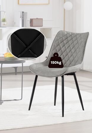 Обідні стільці WOLTU, Комплект з 2 шт. , Кухонні стільці, Стільці для вітальні, М&39які стільці зі спинкою, Для їдальні, Кухні, Вітальні, Офісу, Сидіння зі штучної шкіри, Металеві ніжки, Сірий BH210gr-2 Сіра штучна шкіра