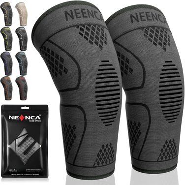 Бандаж для колінного суглоба NEENCA 2 Pack, Компресійний бандаж для колінного суглоба для чоловіків і жінок, Наколінники для бігу, Артрит, ACL, Полегшення болю в суглобах, Розрив меніска, Відновлення від болю в коліні, Спорт Парна упаковка L B Чорно-сірий