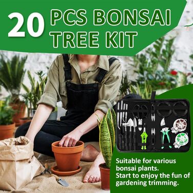 Набір інструментів для бонсай, 20 предметів секатор, ножиці для бонсай, дріт для формування, міні-граблі та лопатка A