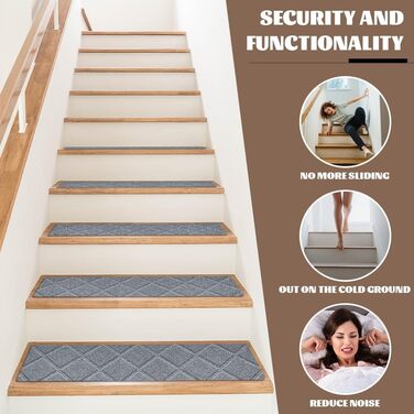 Килимки для сходів, протиковзкі, 15 шт. , килимки для сходів всередині приміщень, нековзкі, самоклеючі килимки для сходів 55x19 см, для дерев&39яних та мармурових сходів, протиковзкий килимок для дітей, людей похилого віку та домашніх тварин (B)