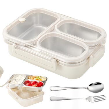 Металева ланч-бокс з двома відділеннями, 1000 мл. Дитячий бенто-бокс з нержавіючої сталі 304, портативний, герметичний контейнер для перекусу з роздільниками, для школи, офісу та подорожей. Розміри 22166,5 см.