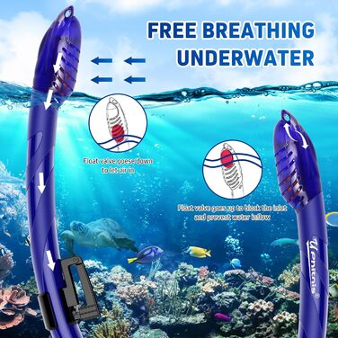 Набір для дитячого підводного плавання з ластами, панорамною маскою для дайвінгу з захистом від запотівання 180, регульованими ластами та преміальною сухою трубкою, набір для дитячого підводного плавання 3-в-1 з сумкою для перенесення L/XL (31-36) синього
