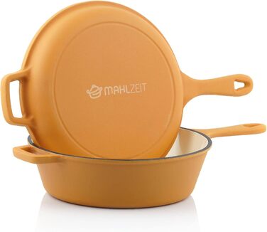 Чавунна каструля Mahlzeit 4,4 л помаранчева, кругла емальована чавунна сковорода з кришкою чавунна каструля, підходить для індукці