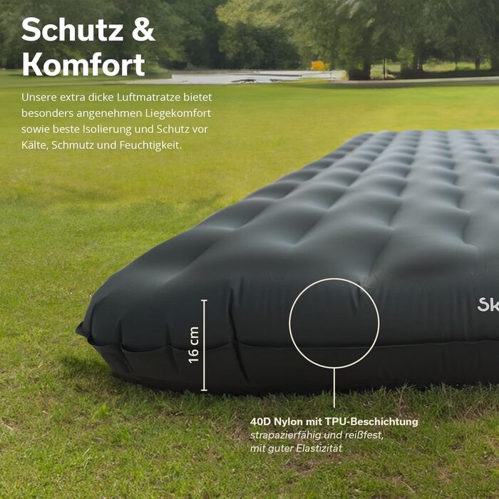 Килимок Skandika Elite/Exclusive Air для сну на одинарний/двоспальний ліжку Надувний матрац, невеликий розмір у пачці, високопродуктивний клапан, килимок для сну на вулиці, надлегкий, надзвичайно товстий, сумка для перенесення для кемпінгу та походів, ант