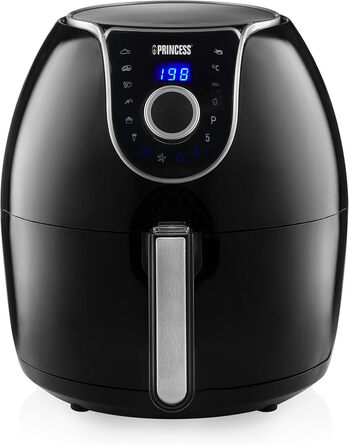 Фритюрниця Princess XXL 5.2 літра на 62.2 відсотка менше споживання енергії Цифровий дисплей і ручне керування 8 програм Aerofryer 182055, чорна фритюрниця 5.2 л