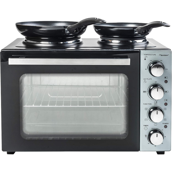 Маленька кухня, міні-піч з подвійною конфоркою, верхній/нижній нагрів з функцією конвекції до 230C, 3200 Вт, чорна міні-піч 31 літр з подвійною конфоркою, 31CP