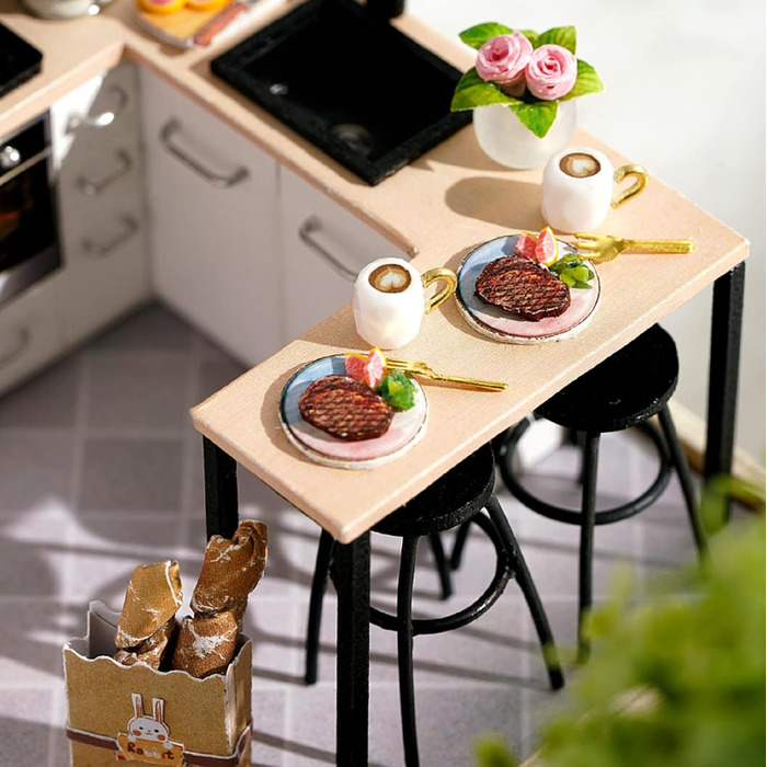 Мініатюрний будиночок для ляльок Cuteefun своїми руками для початківців, мініатюрний будиночок для ляльок, який можна побудувати самостійно, набір мініатюрних будиночків з інструментами, набір для ремесел дерев&39яний будиночок (кухня)