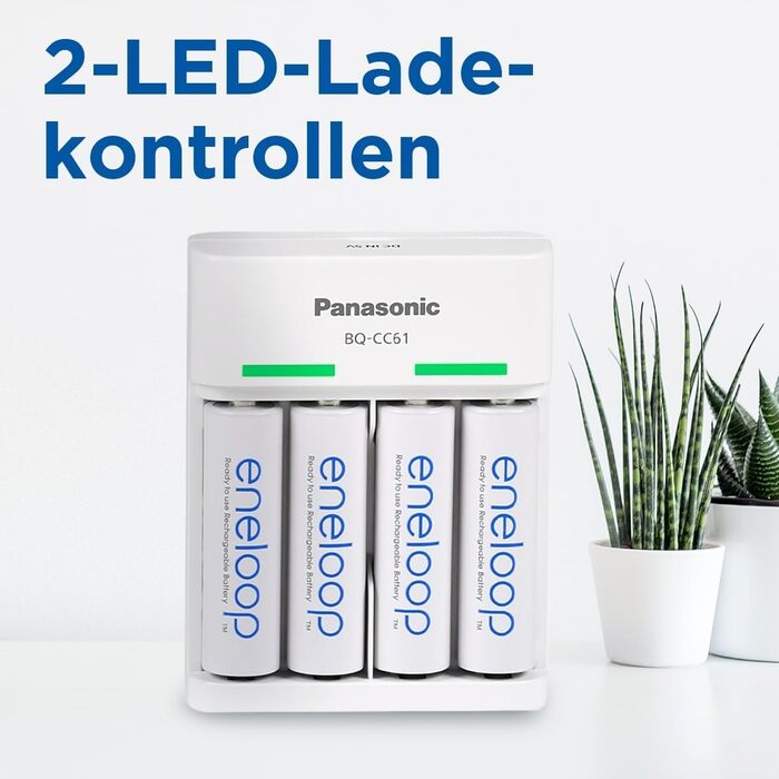 Зарядний пристрій eneloop Basic USB, для 2-4 нікель-металгідридних акумуляторів типу AA/AAA, час заряджання 10 годин, 6 функцій безпеки, включаючи 4 акумулятори eneloop типу AA (2000 мАг), зарядний пристрій USB з 4 акумуляторами eneloop типу AA