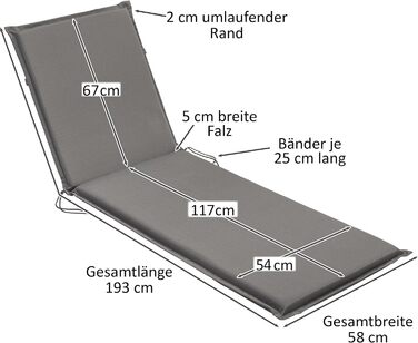 Спальний Відкритий комплект з 2 подушок Садовий шезлонг, Подушка Шезлонг Пляжний Шезлонг, Зроблено в ЄС, kotex, Кутові ремені та регулювальний ремінь, чохол знімний, 190 x 58 x 6 см, Anthracite Grey 2 місця (1 упаковка) Антрацит сірий