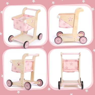 Дерев&39яні ходунки Asweets 2-в-1, коляска для ляльок, що штовхає та тягне, ходунки для малюків, іграшка для малюків від 12 місяців (рожеві)
