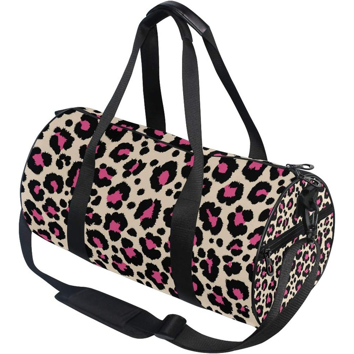 Спортивна сумка-дафл Леопард рожево-чорного кольору для подорожей та на вихідні, полотно, для чоловіків та жінок