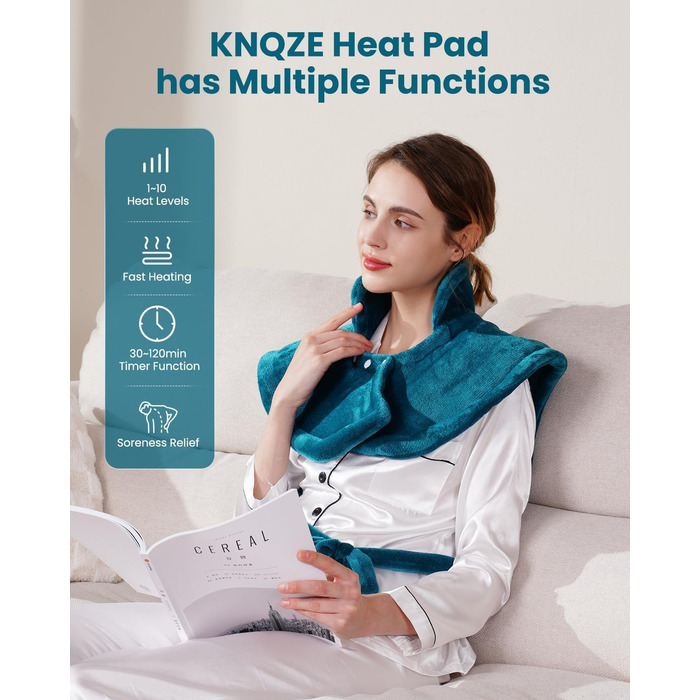 Обтяжена нагрівальна ковдра KNQZE, нагрівальний килимок з 10 рівнями нагріву, 4 таймери для спини, плечей та шиї, нагрівальний килимок, що миється, від болю в спині та шиї, подарунок на день народження для жінок та чоловіків, зелений