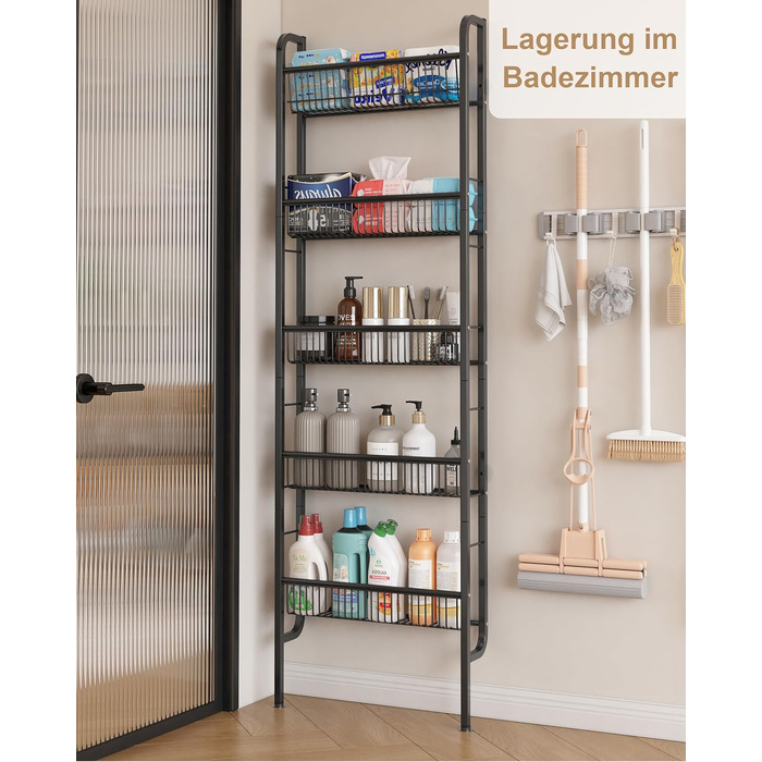 Рівнева вузька металева полиця для ванної кімнати, книжкова полиця, настінна полиця для кухні, полиця-драбина, багатофункціональна металева полиця для тісних приміщень, чорна, 5-