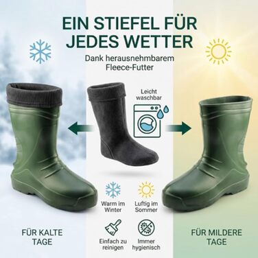 Чоловічі гумові чоботи VERTO з EVA, флісові внутрішні шкарпетки (до -30C), високий халяв, нековзна підошва SRC з безпечним протектором, розмір 43 EU, зелені