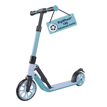 Дитячий самокат HUDORA BigWheel 180 Advanced Junior (від 3 років) якісний та безпечний, складаний, з відбивачами та регулюванням висоти, колір sky blue
