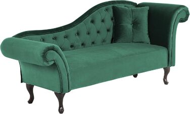 Шезлонг Beliani, оксамит, зелений, стьобаний праворуч, з подушками, стиль Честерфілд, візерунок латте