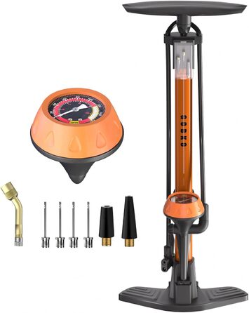 Велосипедний насос GOBKO, підлоговий, 129x23.5x12 см, 11 бар / 160 psi, сталь, помаранчевий