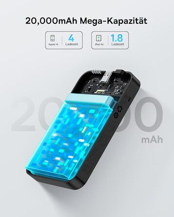 Швидка зарядка магнітного павербанка 20000mAh, бездротовий павербанк PD 20W з USB-C, зовнішній акумулятор для iPhone 15/14/13/12 с