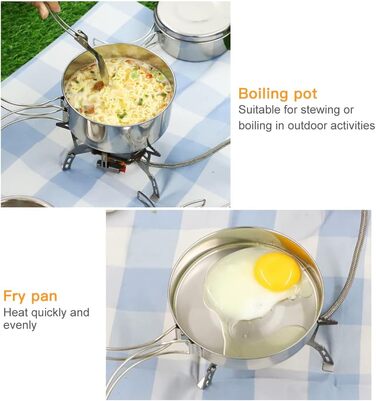 Набір посуду Lixada для кемпінгу, 4 предмети, нержавіюча сталь, компактний складаний посуд для пікніка, приготування їжі в походах та кемпінгу