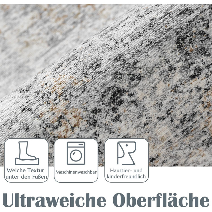Килимок для дверей TOPICK, що миється, для приміщень і вулиці, сучасний абстрактний килим, тонкий антибактеріальний складний нековзний килимок для вхідних дверей, кухні, патіо, коридору, спальні, 90x150 см, сірий, абстрактний сірий, 90 x 150 см (прямокутн