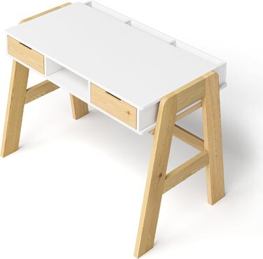 Дитячий письмовий стіл Bellabino Campo регульований по висоті з дерева в білому/натуральному кольорі з 2 шухлядами, 1 полицею і 3