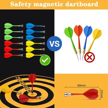 Магнітна мішень для дартсу LiRiQi для дітей з 12 безпечними дротиками, ігри для приміщень та вулиці для дітей/дорослих, двостороння мішень для дозвілля та спорту, подарунки для дітей 4-12 років, 38 см, 2 гачки