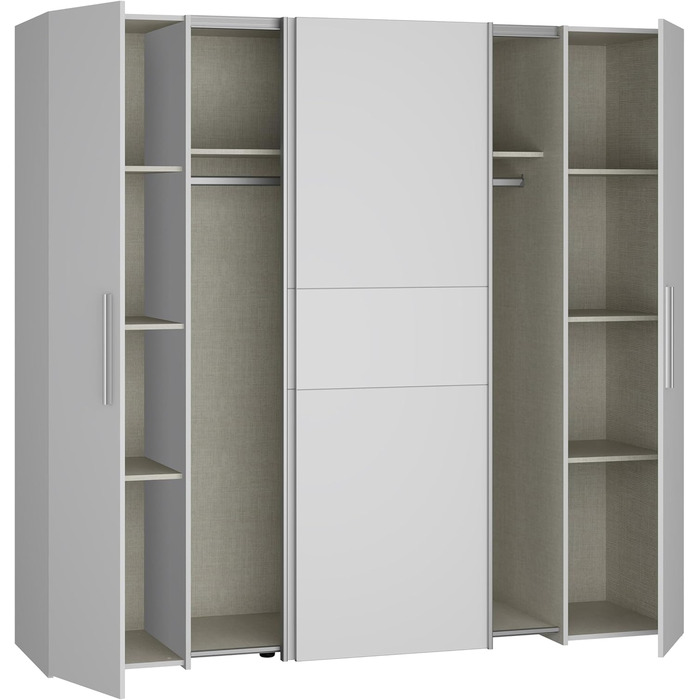Шафа 200, сучасна шафа з розсувними/відкидними дверима, 4 двері, полиці, вішалки для одягу, дерев&39яний композит, білий, 200,1 см завширшки x 190,5 см заввишки x 61,2 см завглибшки, білий, без шухляд