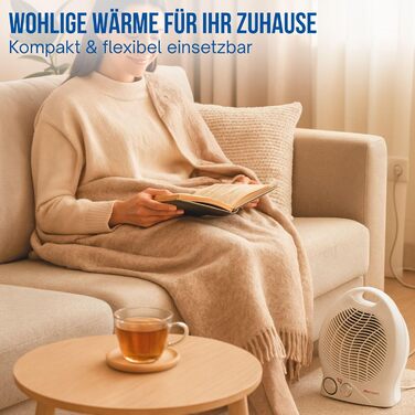 Мобільний вентилятор-обігрівач потужністю 2000 Вт з вентилятором - дуже тихий настільний обігрівач - портативний обігрівач з термостатом та 4-ступінчастим перемикачем - енергозберігаючий вентилятор (білий) Малий розмір