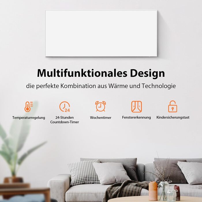 Інфрачервоний обігрівач з керуванням через WiFi, 700 Вт - підлоговий або настінний, енергозберігаючий інфрачервоний обігрівач з дистанційним керуванням термостатом, 700 Вт