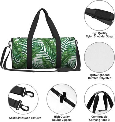 Спортивна сумка для подорожей, принт Листя банана, зелений малюнок, чорний колір, універсальний розмір
