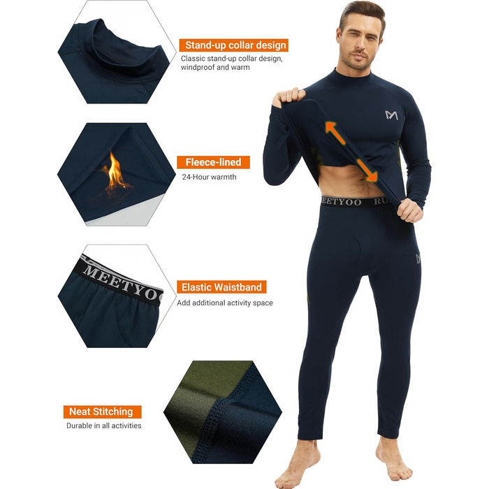 Термобілизна MEETYOO, 2 шт., чоловіча, термобілизна, лижна та функціональна, дихаюча, відводить піт, ідеально підходить для зими та спорту, 2 шт. - синій камуфляжний візерунок, розмір L