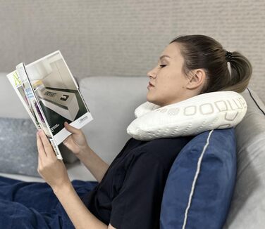 Органічна дорожня подушка для шиї, подушка для зняття болю в шиї, подушка для сну на боці зі знімним чохлом, подушка для підтримки шиї для дорослих 35x33 см. (Гречана лушпиння)