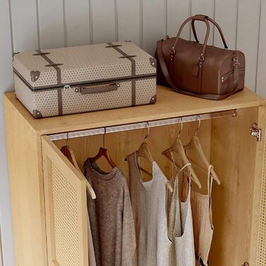 Шафа Moimhear з рейкою для вішалок, 2-дверна шафа, спальня, сітка з ротанга, вітальня, з нижньою відкидною кришкою, ДСП ПЕ ротанг, натуральний колір