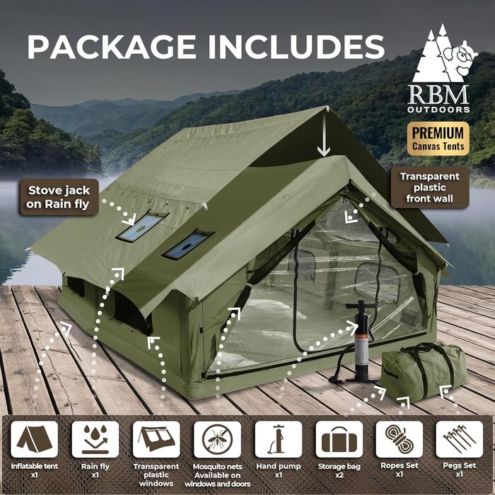 Намет надувний 6-місний RBM Outdoors Panda – 4-сезонний, водостійкий, із клапаном для печі, кахі