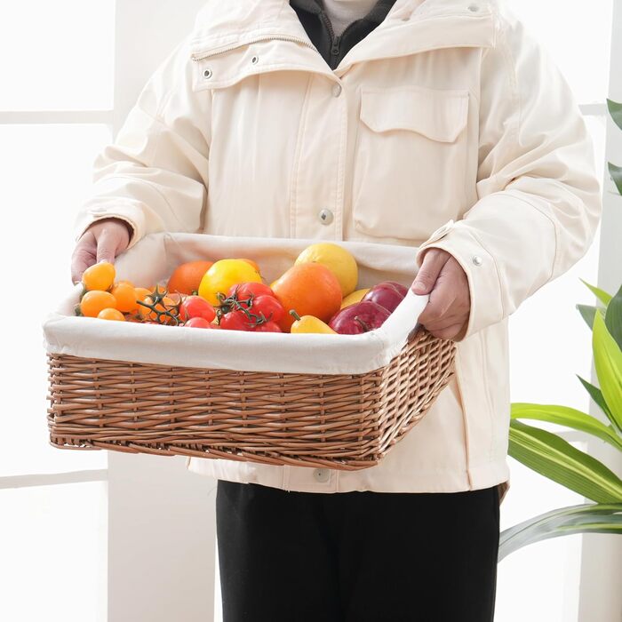 Прямокутний плетений кошик ручної роботи з бавовняною підкладкою міцний кошик для зберігання на кухні, у вітальні або на полиці, підходить для шаф шириною 33,5 см, зовнішні розміри 36 x 32 x 13 см (33,02 см x 35,56 см x 12,7 см)