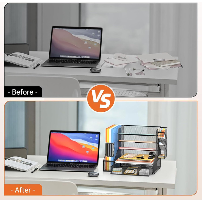 Органайзер для лотка для паперу з сітчастим тримачем для файлів, 5-ярусний настільний аксесуар та органайзер для офісного приладдя, чорний з тримачем для ручок