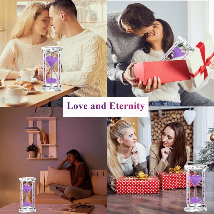 Пісочний годинник SuLiao для Uten, Поворотний на 720, Старовинний білий пісочний годинник, Вінтажний пісочний годинник 1 Hora Reloj de Arena, Великий метал, Пісочне скло, Офіс, Письмовий стіл, Дім, Весільне оформлення (Кришталь / Фіолетовий, 60 хв)