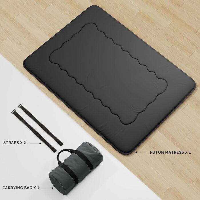 Японський матрац футон, складний татамі, портативний килимок для сну з сумкою та ремінцем, матрац на підлозі, потовщений матрац для сну, кемпінговий матрац (Чорний YU1, 120x200см) Чорний Yu1 120x200см