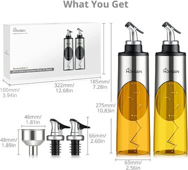 Пляшка з олією HOMGEN 2 шт. Пляшка з оцтом з носиком для пресування та герметизації Пляшка з розпилювачем 650 мл зі шкалою з безсв