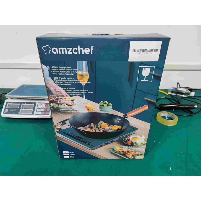 Портативна індукційна плита AMZCHEF потужністю 2000 Вт з тихим ходом, 9 рівнями потужності та температури, 4 автоматичними меню, ультратонким дизайном корпусу, захисним замком, таймером, сірим