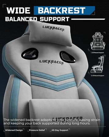 Тканина для ігрового крісла LUCKRACER, офісне крісло з підлокітниками, подушка з піни з ефектом пам&39яті, кут нахилу 90155 та підставка для ніг, міцна функціональна тканина, сірий колір