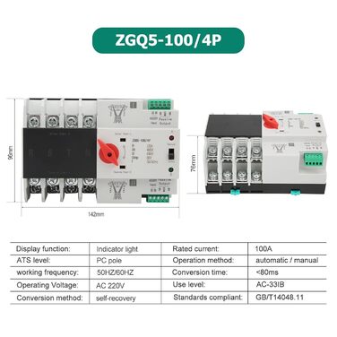 Автоматичний перемикач резерву Подвійний автоматичний перемикач Перемикач автоматичного вимикача ZGQ5-100/4P 220V