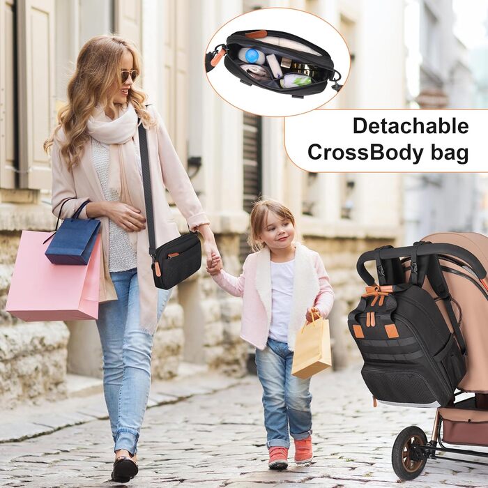 Пеленальний мішок, пеленальний рюкзак Великий рюкзак зі знімною сумкою для тіла та ремінцями для коляски, сумка для пелюшок для ма