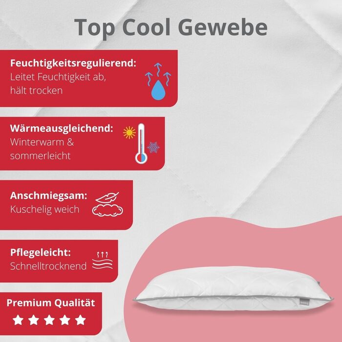 Улюблена 194583 Подушка Стьобана подушка Дихаюча верхня частина з прохолодної тканини Регульована висота Мікрофібра Зроблено в ЄС Стандарт Oeko-Tex 100 Можна прати при 60 градусах 80 x 80 см, біла, (1 упаковка) 1