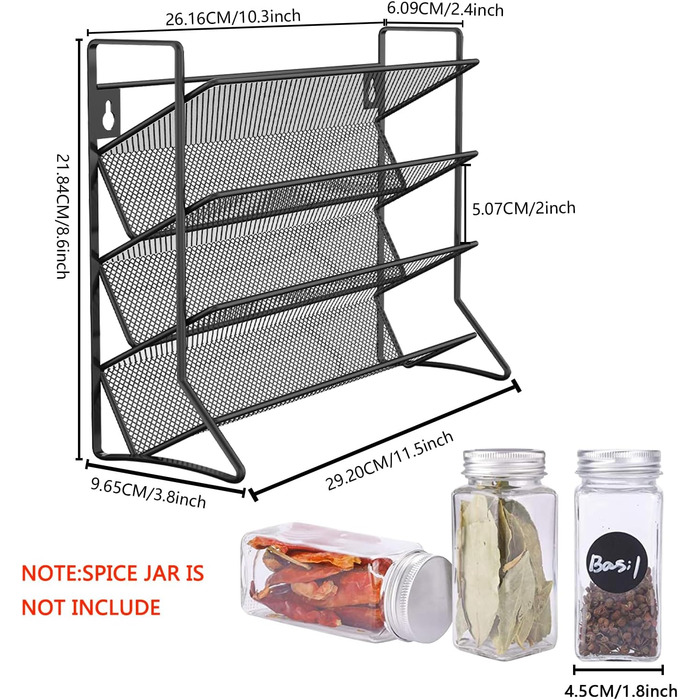 Стійка для спецій Bomblap (без банок для спецій), Постійна стійка для спецій, Металева кухонна полиця, Вміщує багато банок для спецій, Організатор для спецій для кухонної шафи та робочої поверхні, Банки для спецій не входять до комплекту, Чорний