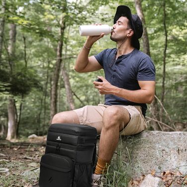 Рюкзак-холодильник Laripwit, 54 банки, термосумка-холодильник, великий ізольований двоярусний рюкзак з охолоджувальним відділенням для чоловіків та жінок - ідеально підходить для пікніків, подорожей, кемпінгу, тактичного використання та пляжів, 33 л - чор