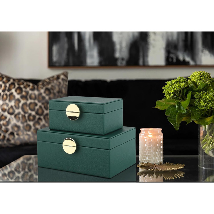 Шкатулки для ювелірних виробів HofferRuffer зі штучної шкіри, декоративні шкатулки, шкатулки для зберігання, органайзери для аксесуарів із золотистою фурнітурою, класична веганська шкіра, набір з 2 шт. (зелений)