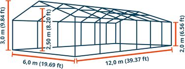 Намет для вечірок, шатер, 6x12 м, білого кольору, професійний брезент PE 550 N, водонепроникний, захист від ультрафіолету з каркасом на землі, садовий намет